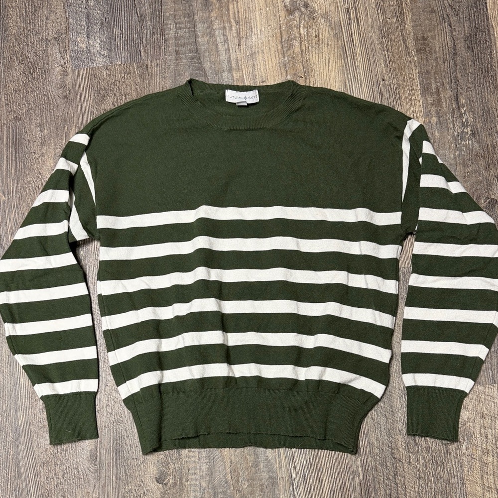 Classic Olive & White Stripe Crewneck Sweater - Autumn Skye